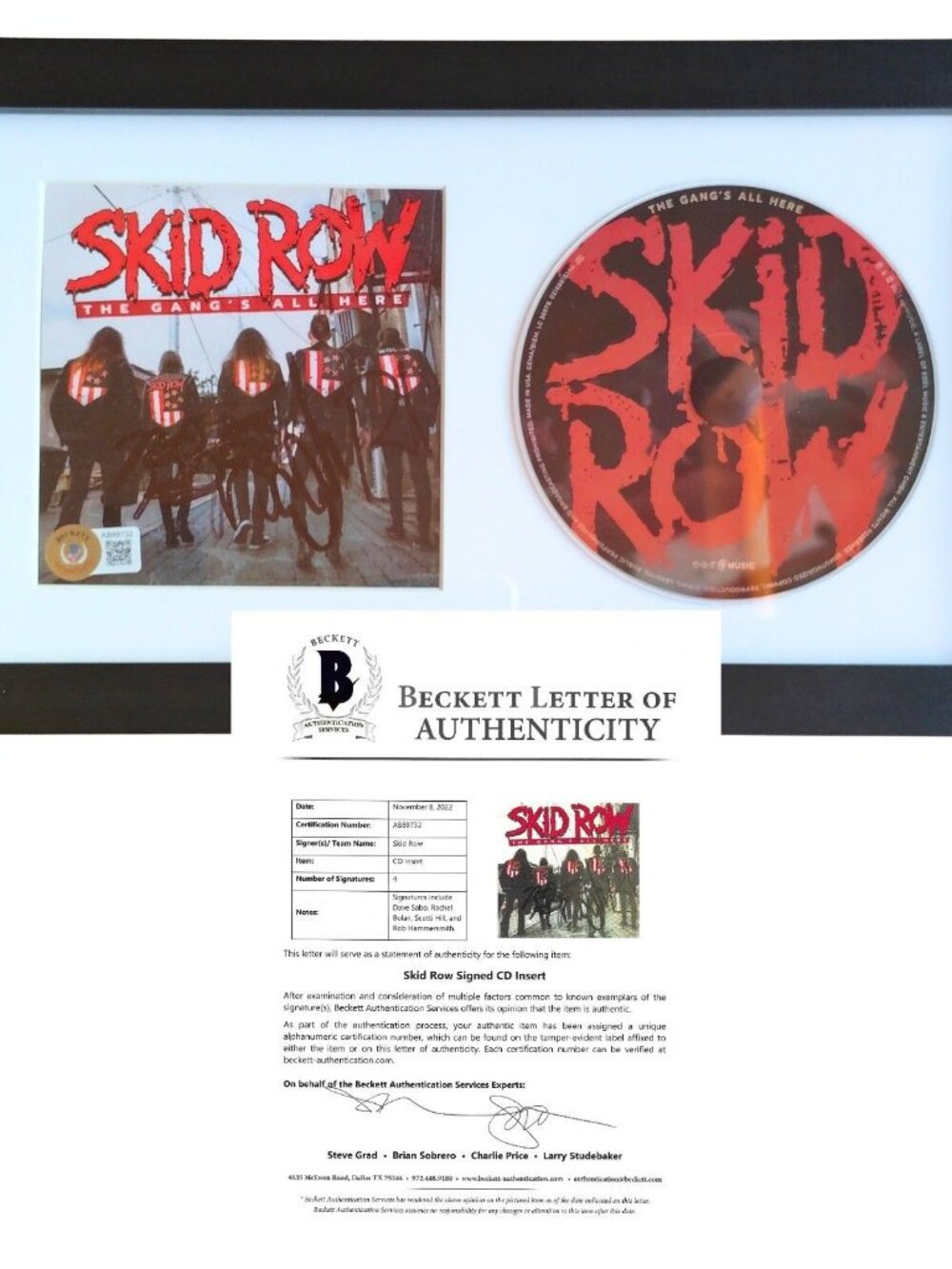Skid Row Signed The Gangs All Here CD Framed Beckett BAS